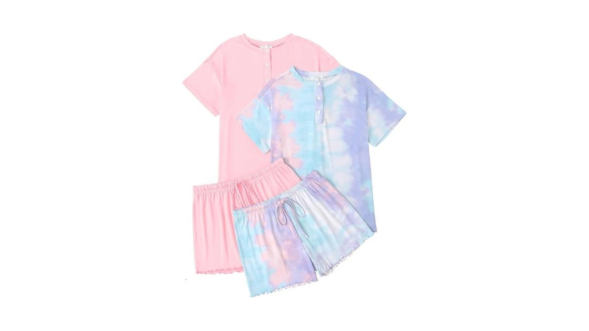 Ekouaer 2 Pack Womens Pajama Sets Short Sleeve Sleepwear Top
