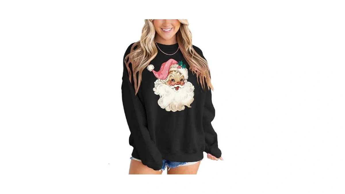 Mapick Oversized Christmas Sweatshirt For Women Santa Claus Graphic Crewneck