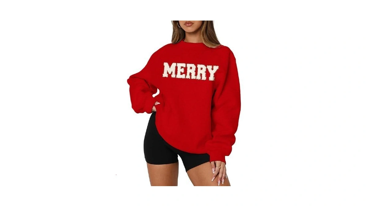 Mapick Merry Chenille Sweatshirts For Women Christmas Crewneck Oversized Sweater
