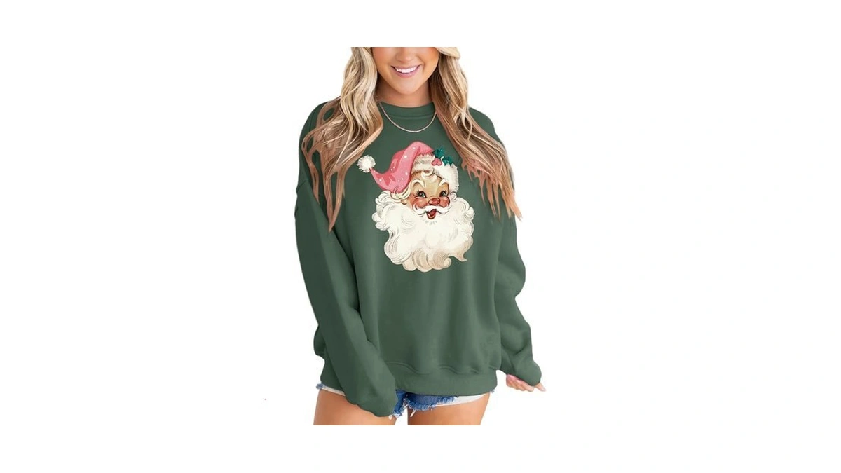 Mapick Retro Crewneck Christmas Sweatshirts Santa Claus Fleece Linend Oversized
