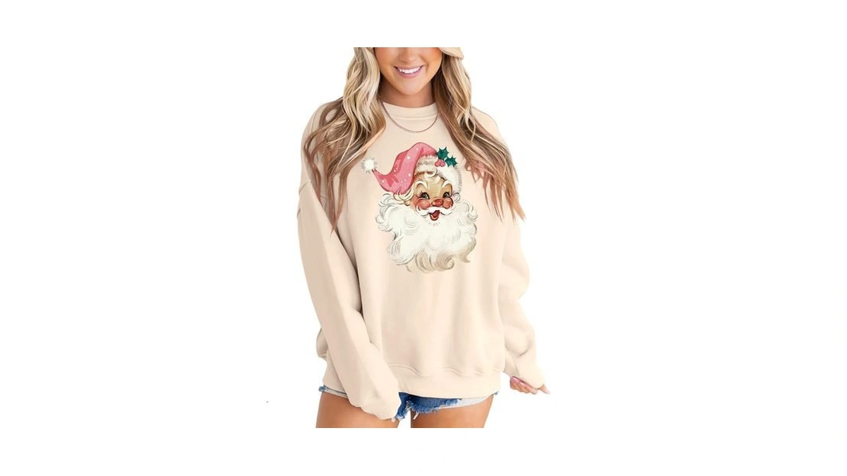 Mapick Retro Women Christmas Santa Sweatshirts Oversized Fleece Linend Crewneck