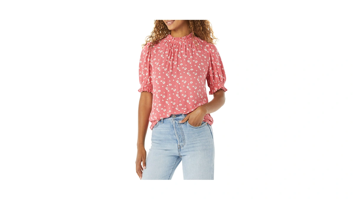Amazon Essentials Women's Fluid Twill Short Puff Sleeve Ruffle Smocked