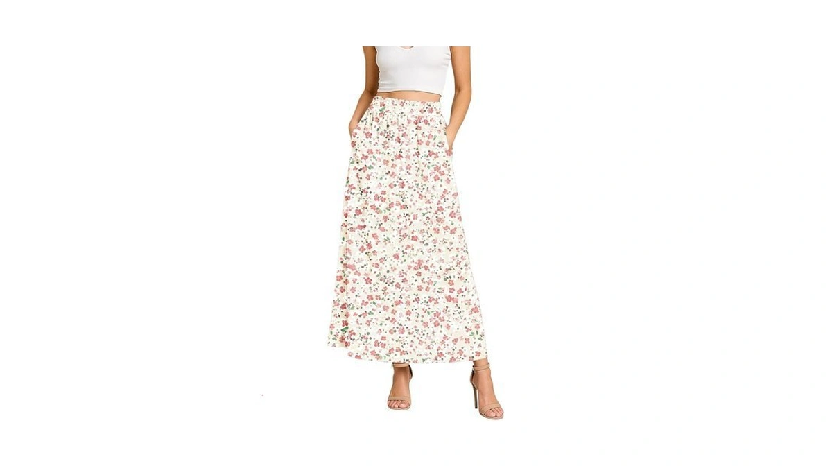 Ysyokow Women's Flowy Maxi Skirts Elastic High Waisted Casual A-line