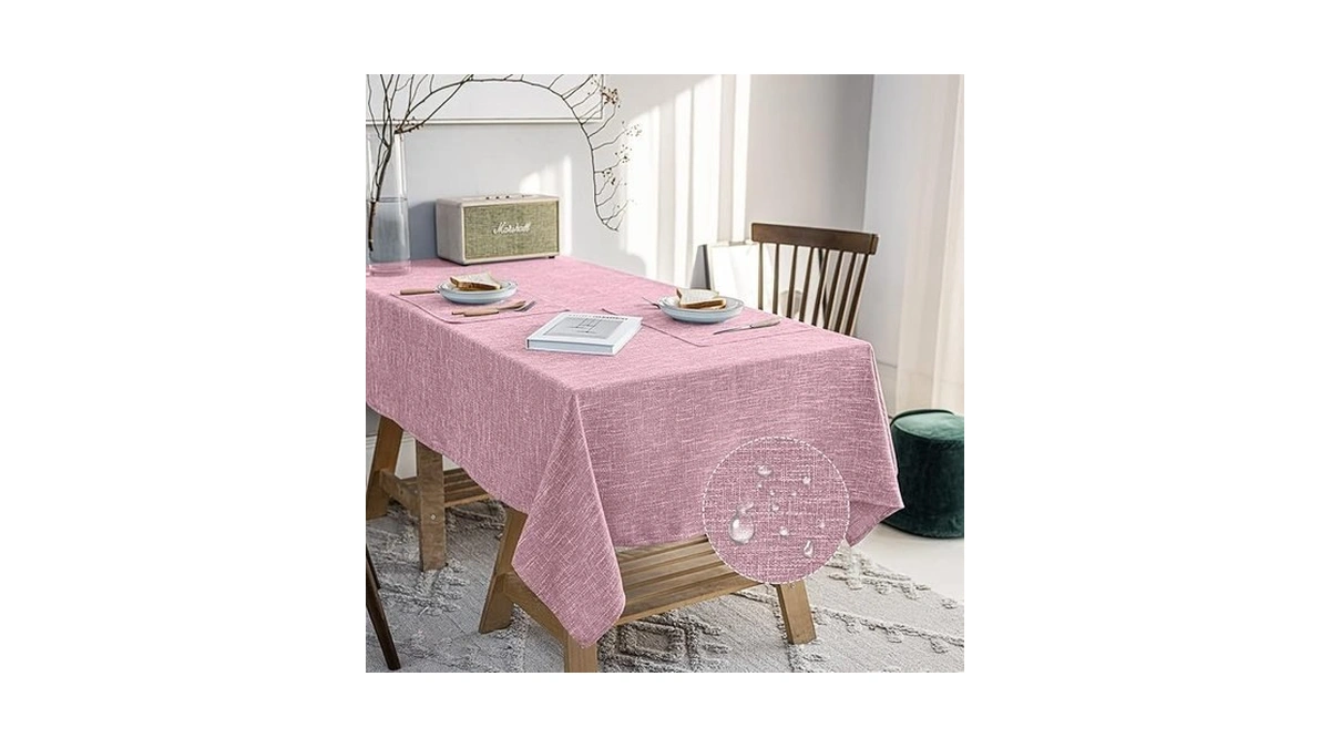 Jsfly Waterproof Cotton Linen Thick Tablecloths Rectangle Dining Table Cloth,