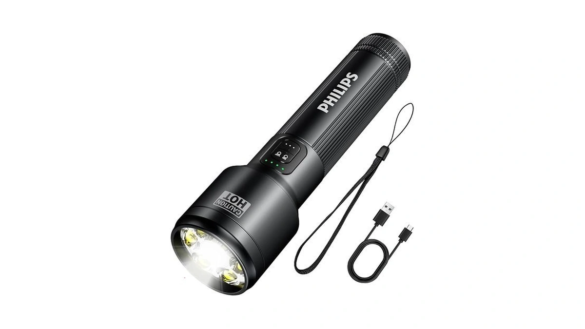 Philips Sfl2152 Rechargeable Edc Tactical Flashlight, 1900 High Lumens Aluminium