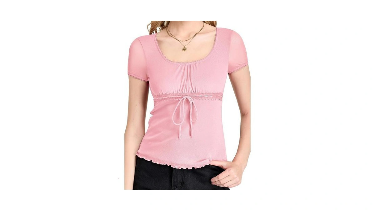 Winhorse Womens 90s Short Sleeve Summer Tops Cute Babydoll Scoop