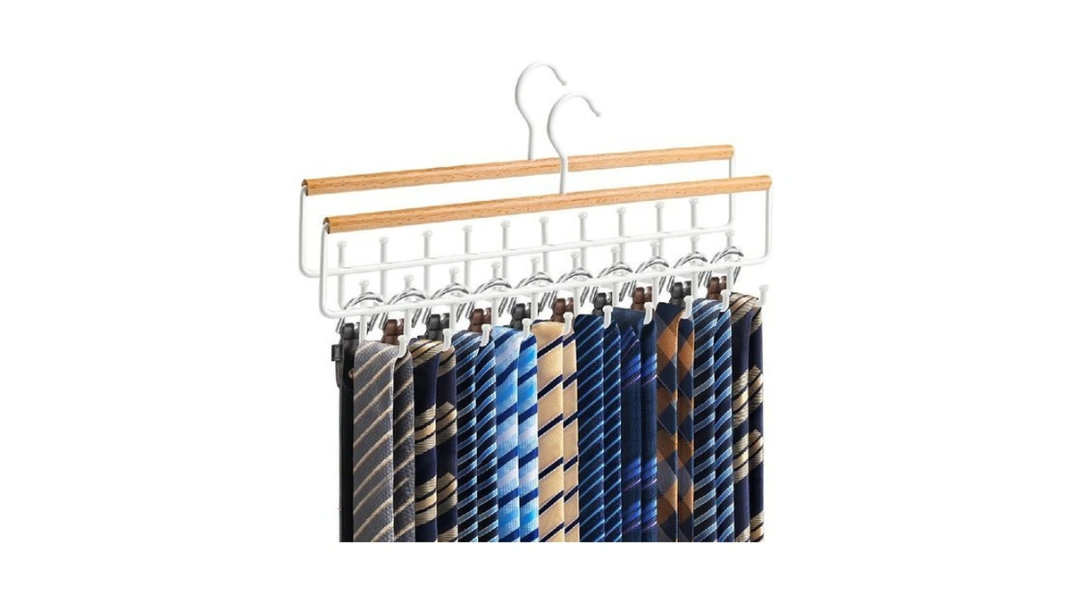 2pcs Tie Rack Hanger For Closet Upgraded 2-in-1 Tie And
