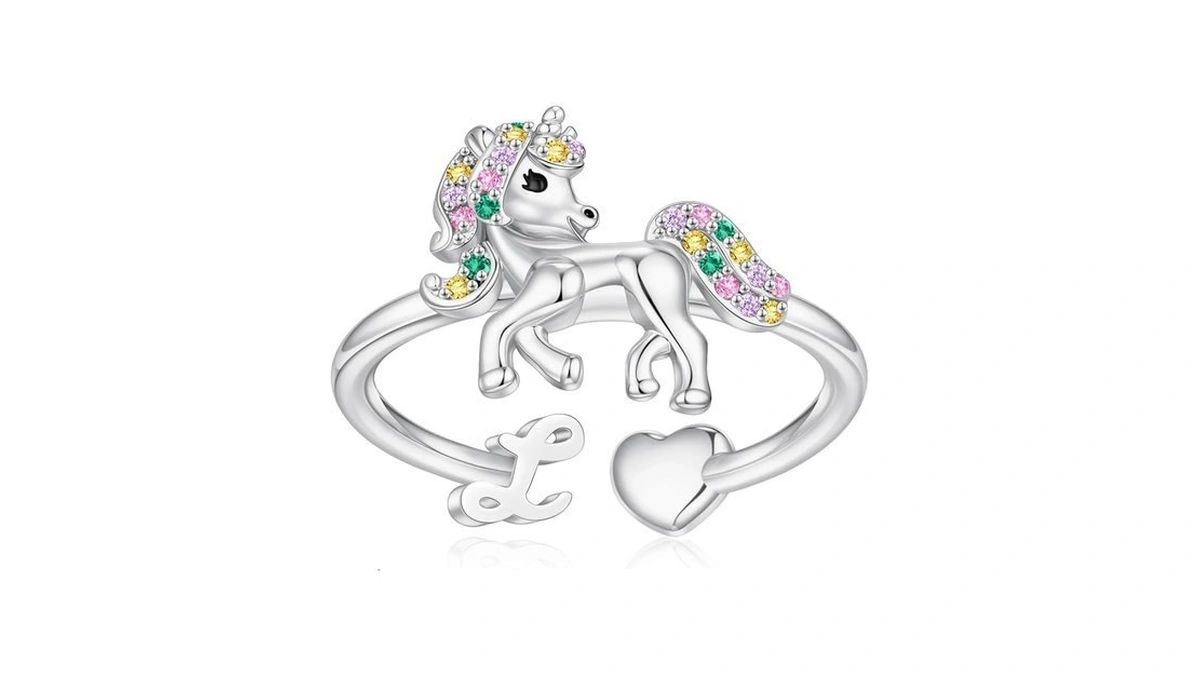 Christmas Gifts For Girls, Unicorn Initial L Rings For Teen