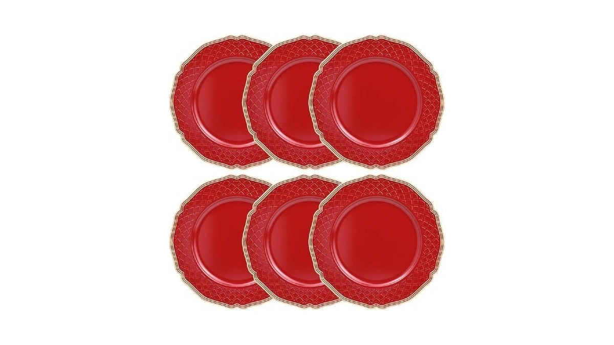 Sforguva Red Scallop Charger Plates, Set Of 6 Plastic Wedding