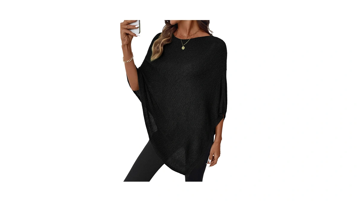 Shewin Womens Sweaters Sheer Knit Ponchos For Women See Through