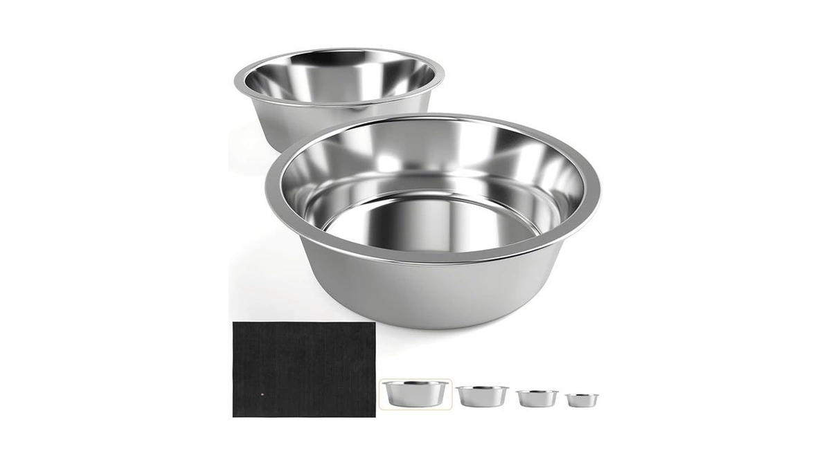 Stainless Steel Dog Bowls With Mat - Nonslip Eva Rubber