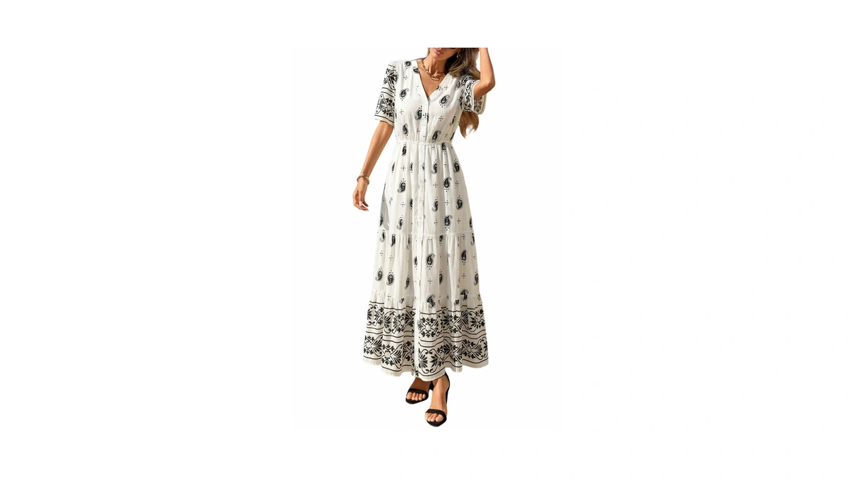 Prettygarden Womens Summer Boho Maxi Dress 2026 Trendy Short Sleeve
