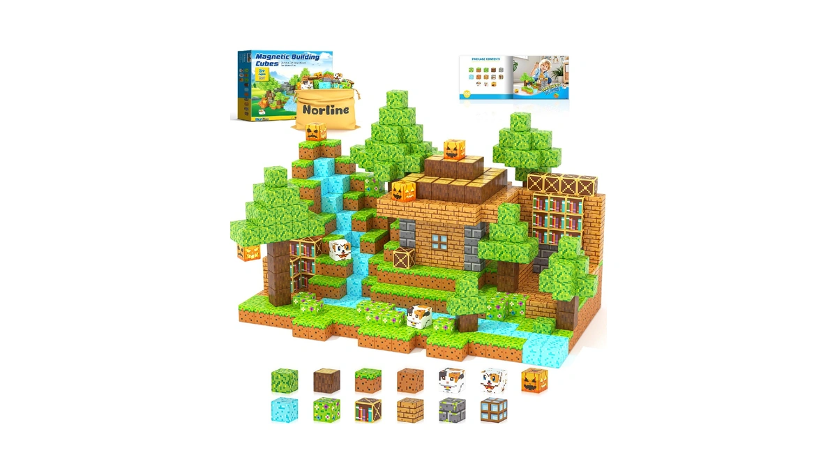 Norline Magnetic Blocks - 100pcs Build Mine Magworld Forest Cottage