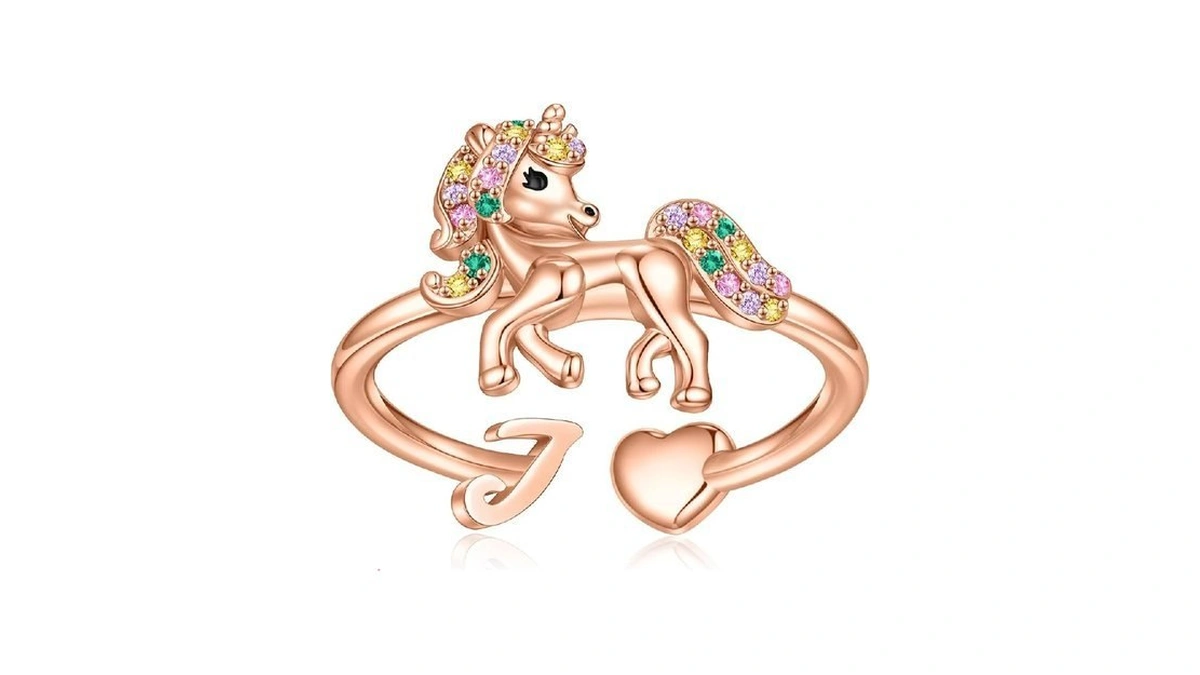 Initial Rings For Teen Girls, Rose Gold Plated Adjustable Heart