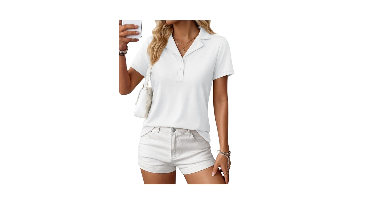 Yucolen Womens Polo Shirts Short Sleeve Lapel Collared 3-button Tops