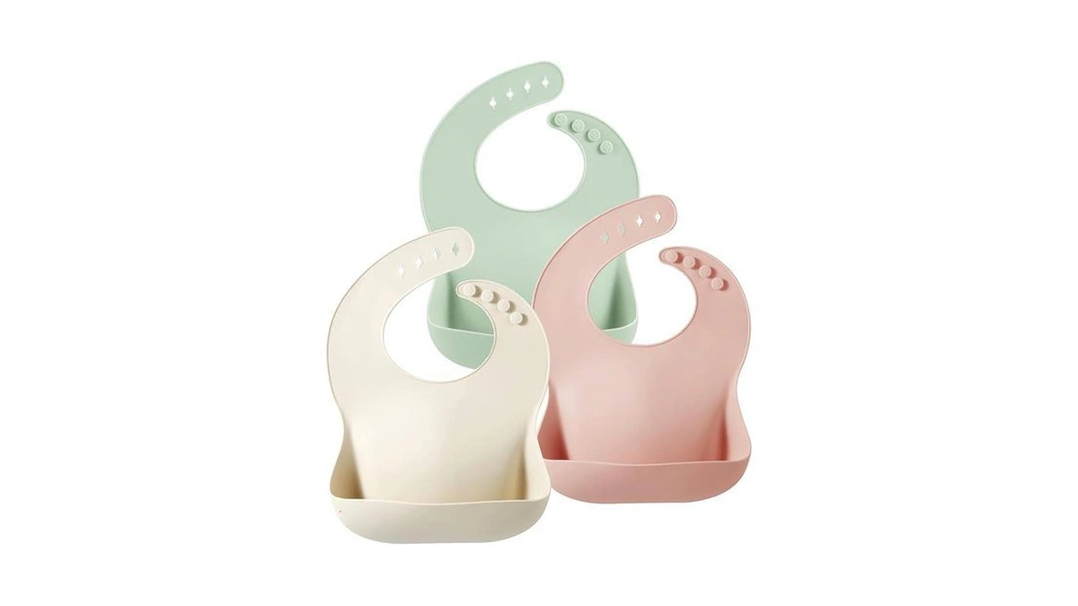 Pandaear Set Of 3 Silicone Baby Bibs Waterproof, Soft, Unisex,