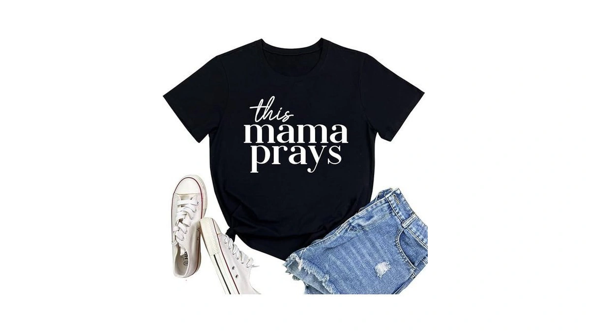 Lookface Women's Graphic T Shirt Mama Prays Casual Tops Black