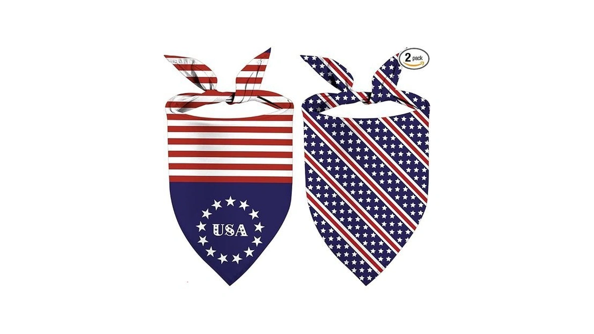Patriotic Dog Bandanas, Double Sided 2 Pack Holiday Puppy Bandanas,
