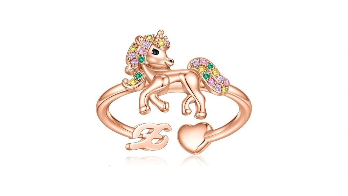 Initial Rings For Teen Girls, Rose Gold Plated Adjustable Heart