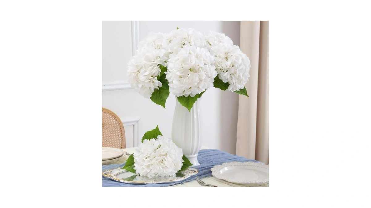 Nubry 4pcs White Hydrangea Artificial Flowers, 22.5in Latex Faux Real