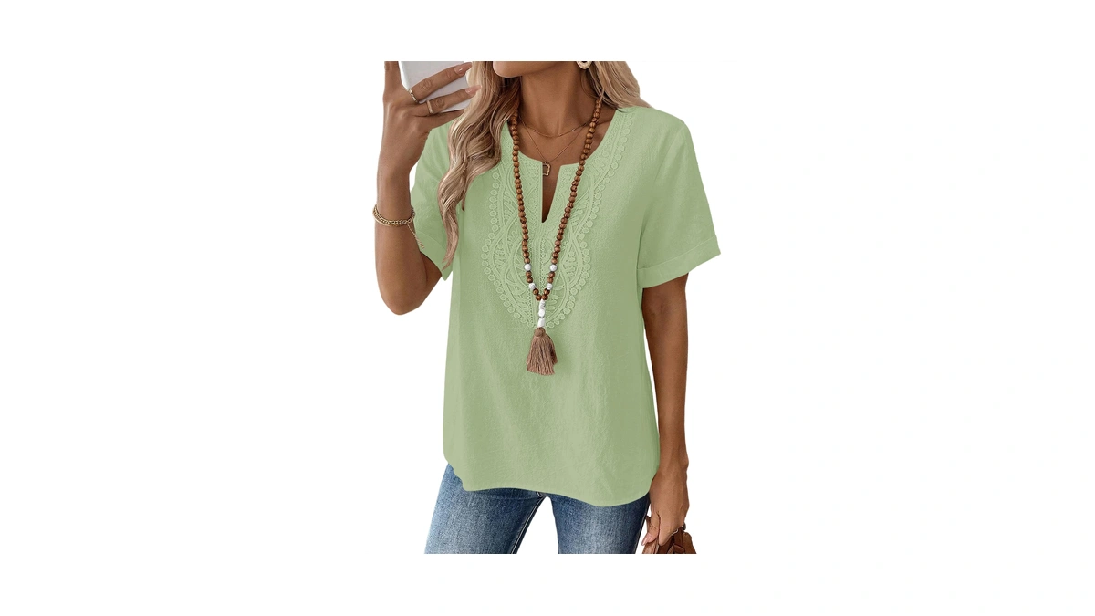 Lomon Womens Shirts Dressy Casual V Neck Lace Tops Short