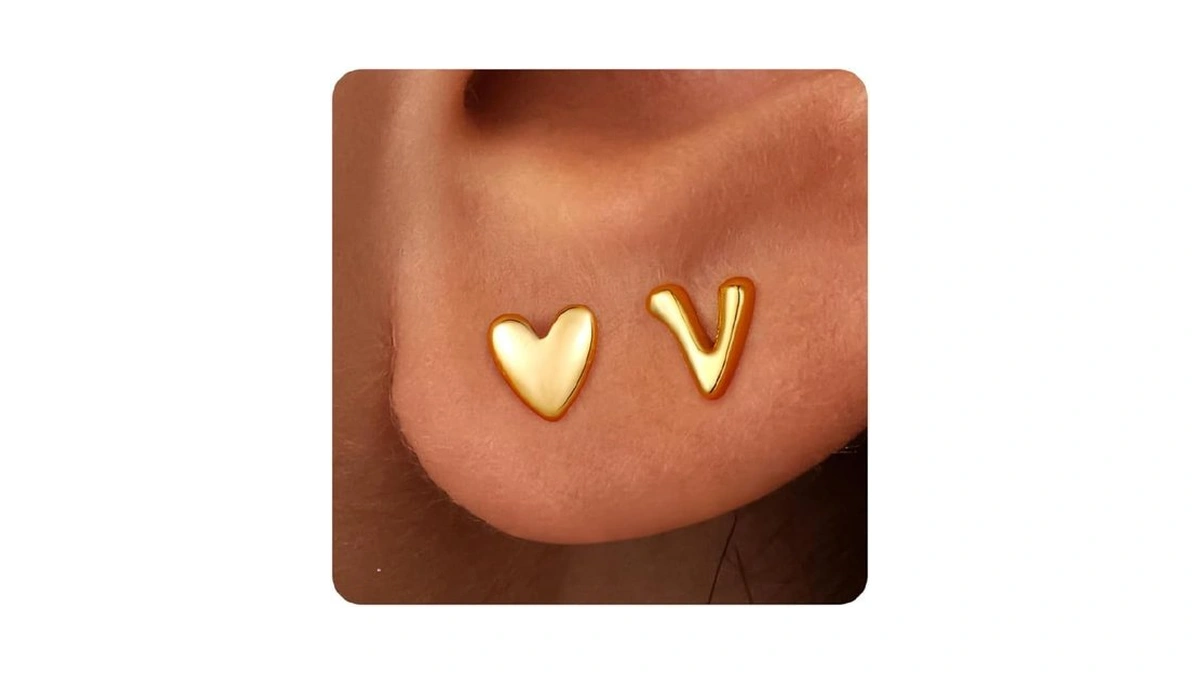 Jiaoge Gifts For Girls Kids Earrings - Initial V Gold