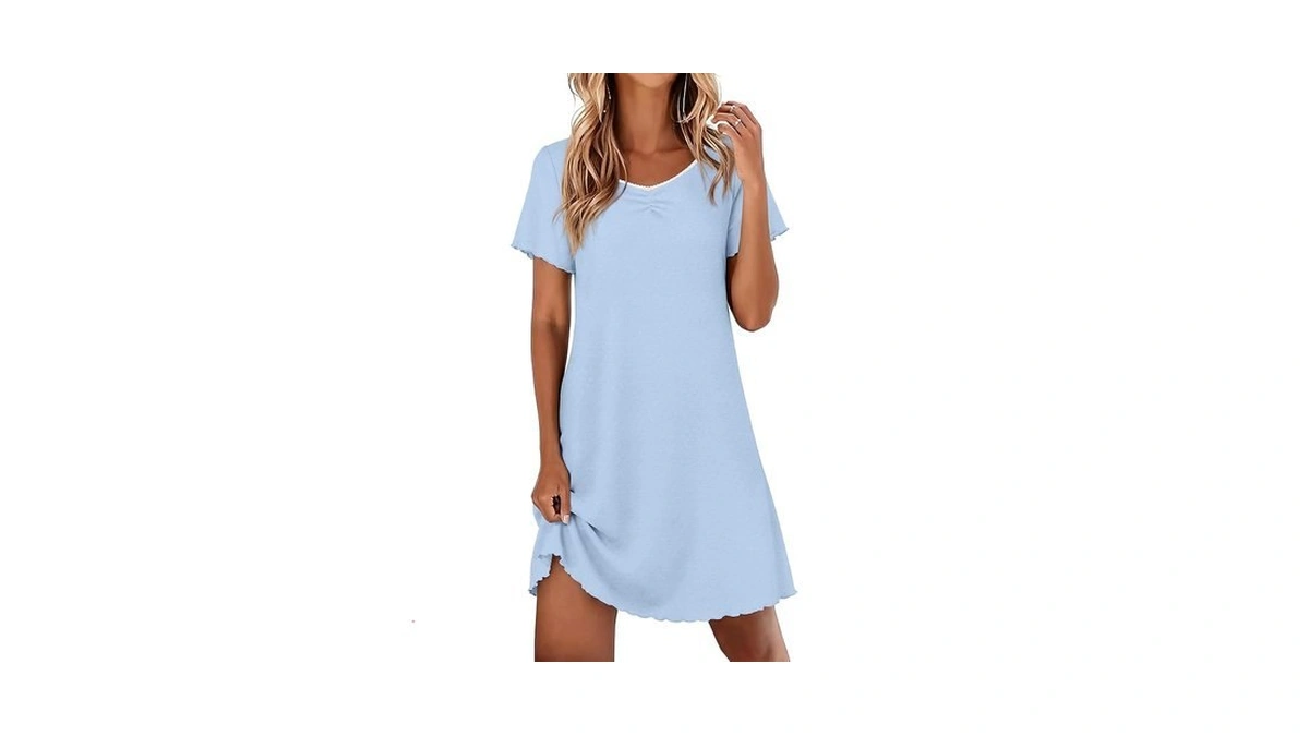 Ekouaer Nightgowns For Women Lace Trim Night Gown Short Sleeve