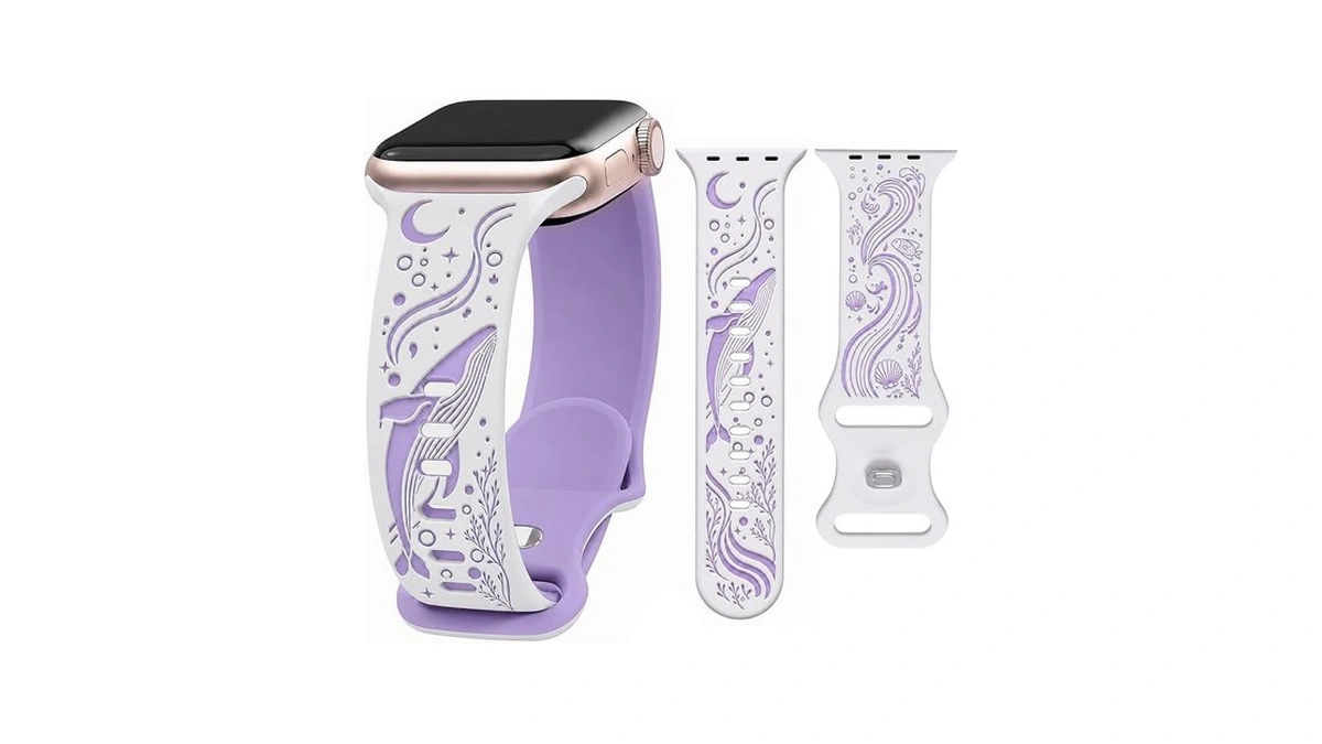 Hatilp Whale Engraved Band Compatible With Apple Watch 38/40/41/42mm, Two-layer