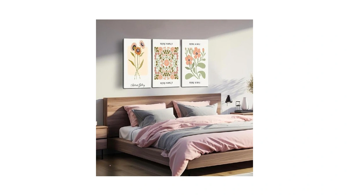 Skyrise 3 Pcs Boho Floral Canvas Wall Art, Rustic Botanical