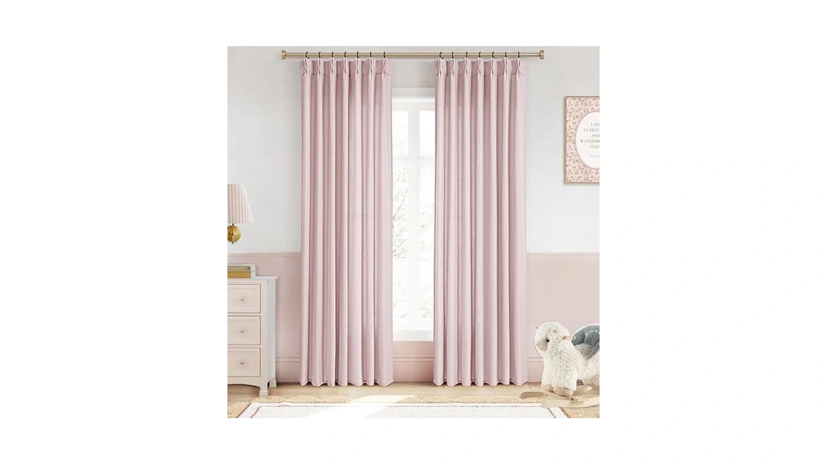 Olepangi Blush Pink Pinch Pleated Linen Curtains 84 Inch Long