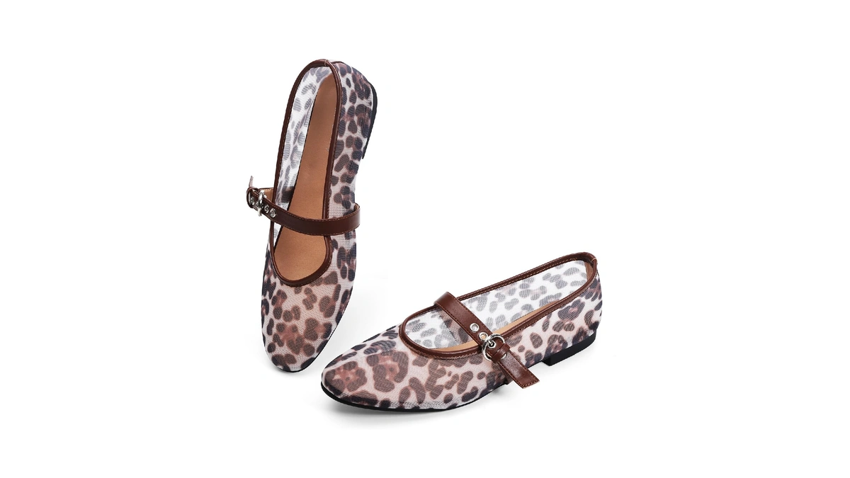 Leopard Flats For Women Mesh Ballet Flats Mar...