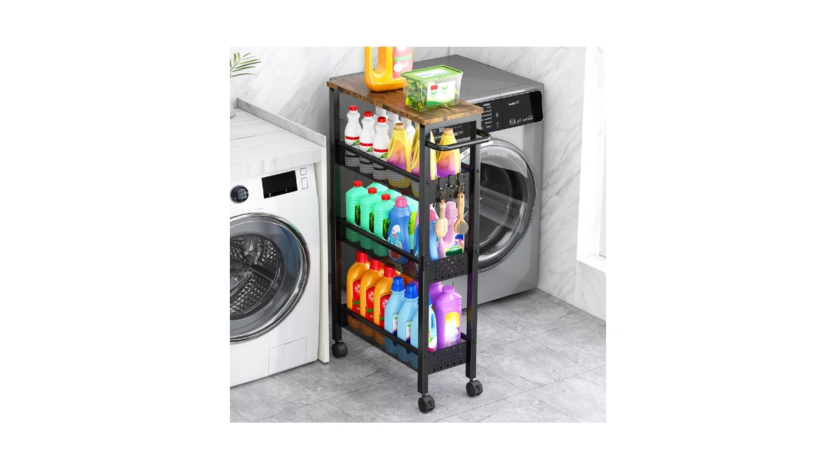 Vivihomety Utility Slim Storage Cart With Wheels, 4 Tier Small