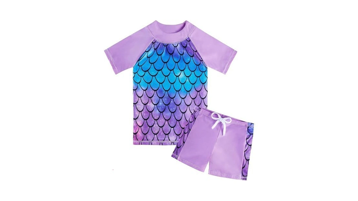 Aideaone Girls Rash Guard Set Mermaid Scale Two Piece Swimsuit