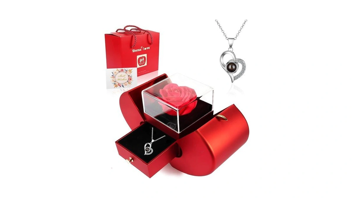 Macreative Preserved Rose Apple Jewelry Gift Box With I Love