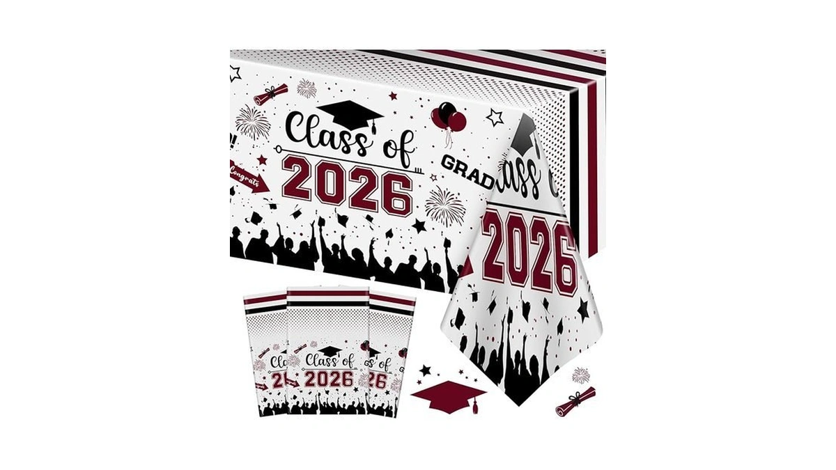Graduation Decorations Class Of 2026 Tablecloth - 3 Pcs Plastic