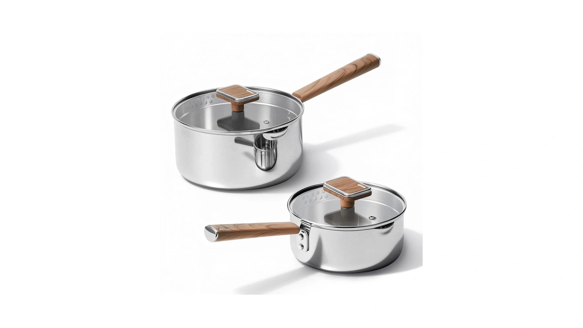 Carote1.5qt & 3qt Stainless Steel Saucepan Set, Triple Ply Stainless
