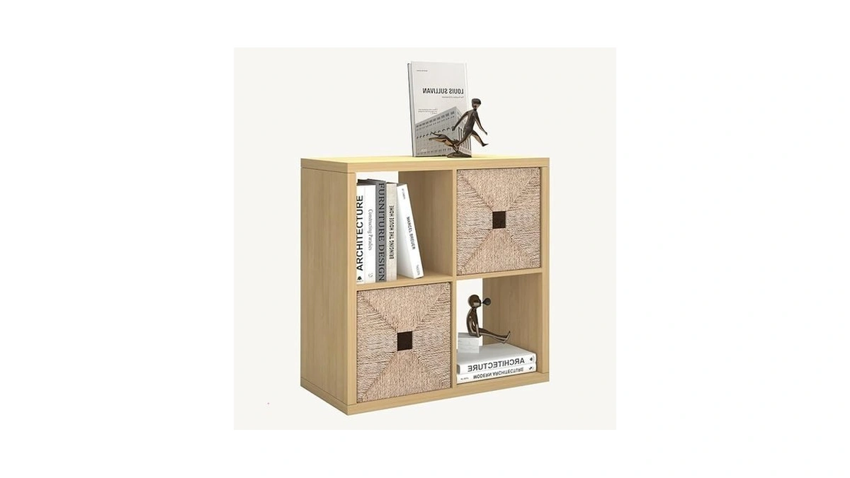 Ctesne【2026 Wooden Thick Frame 4 Cube Storage Organizer Shelf With