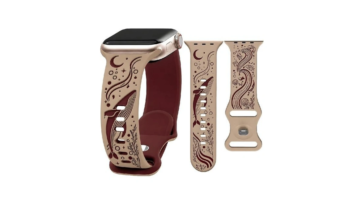 Hatilp Whale Engraved Band Compatible With Apple Watch 38/40/41/42mm, Two-layer