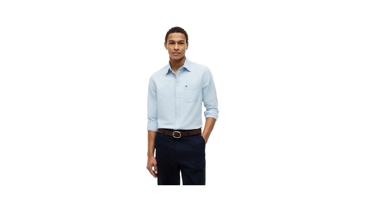 Tommy Hilfiger Men's Chambray Regular Fit Long Sleeve Shirts,light Blue