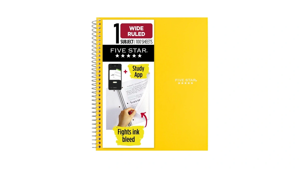 Five Star Spiral Notebook + Study App, 1 Subject, Wide