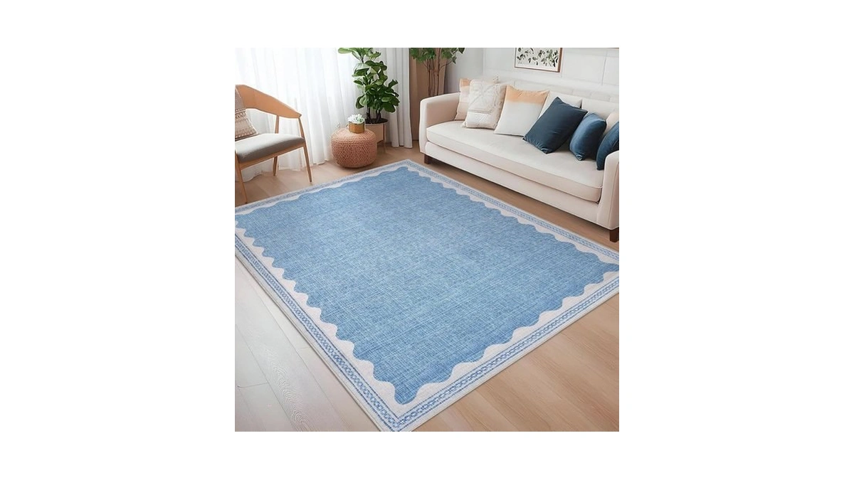 Caremee Scalloped Washable Rug 5x7 Area Rugs For Living Room,
