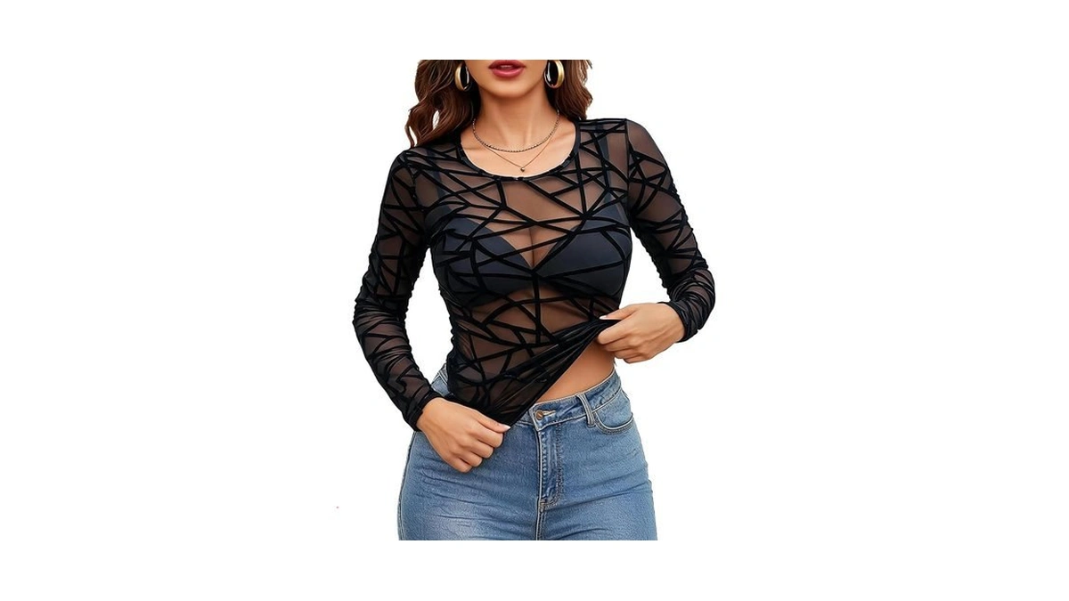 Avidlove Black Mesh Top Long Sleeve Mesh Undershirt Concert Outfits