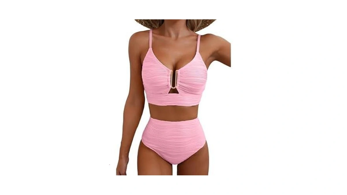 Herseas Womens High Waisted Bikini Sets Ribbed Two Piece V