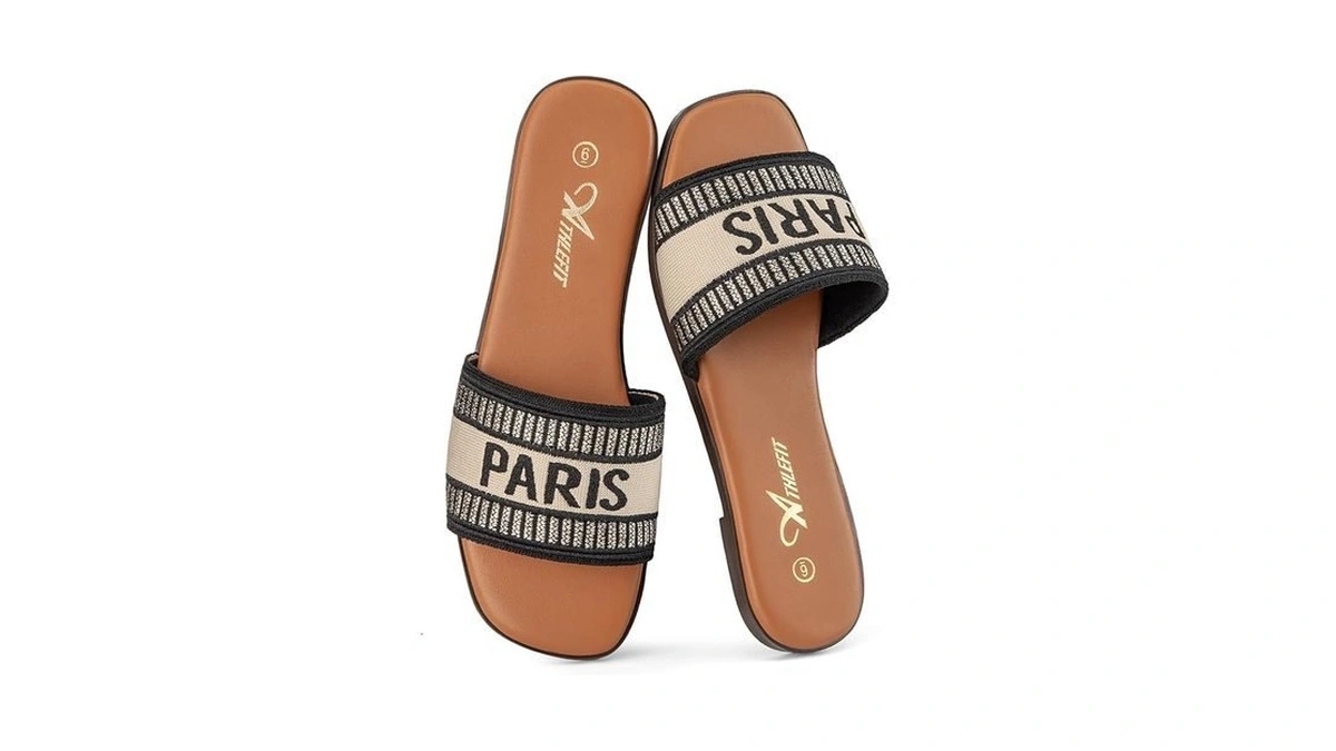 Athlefit Women's Slides Summer Fashion Slip On Flat Sandals Dressy