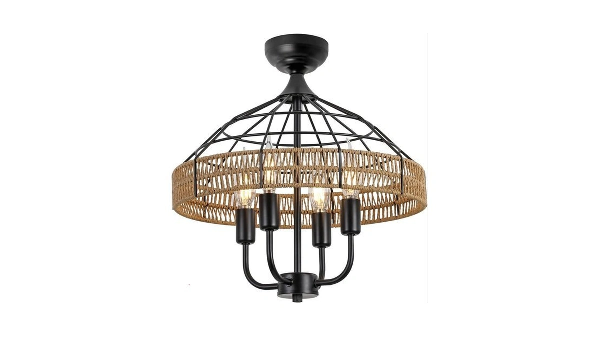 Seeblen Semi Flush Mount Ceiling Light,rattan Ceiling Light Fixtures 4