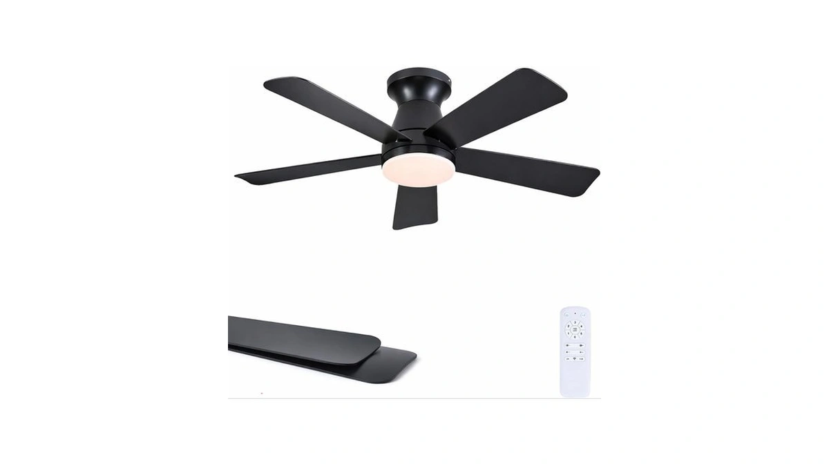 Goniyado 41" Black Low Profile Ceiling Fans With Lights And
