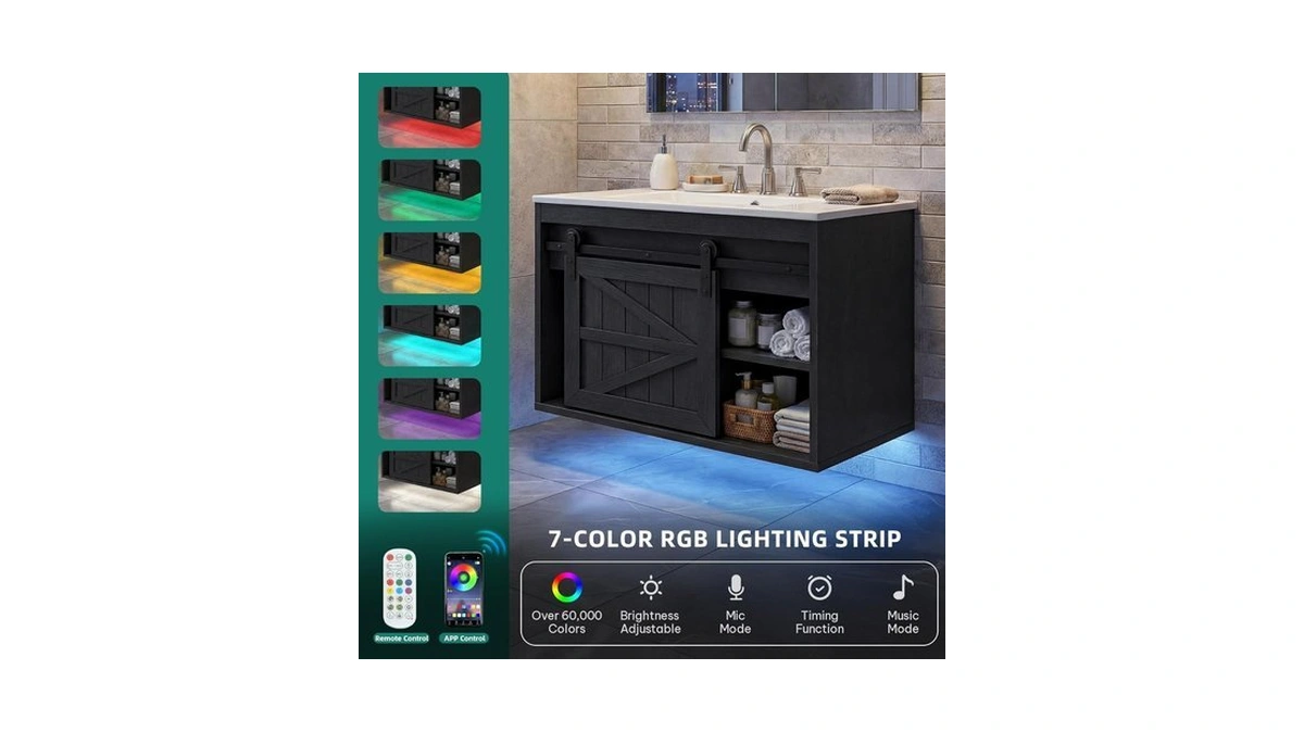 Dwvo 24" Led Bathroom Vanity With Sink, Farmhouse Sliding Barn