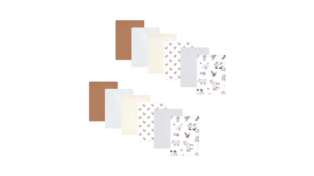 Hudson Baby Unisex Baby Flannel Burp Cloth 12pk, Farm World,
