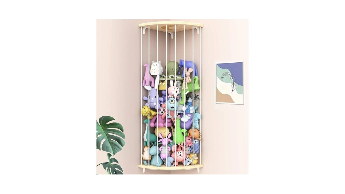 Zayysoha Corner Stuffed Animal Storage Zoo, Large Adjustable Solid Wood