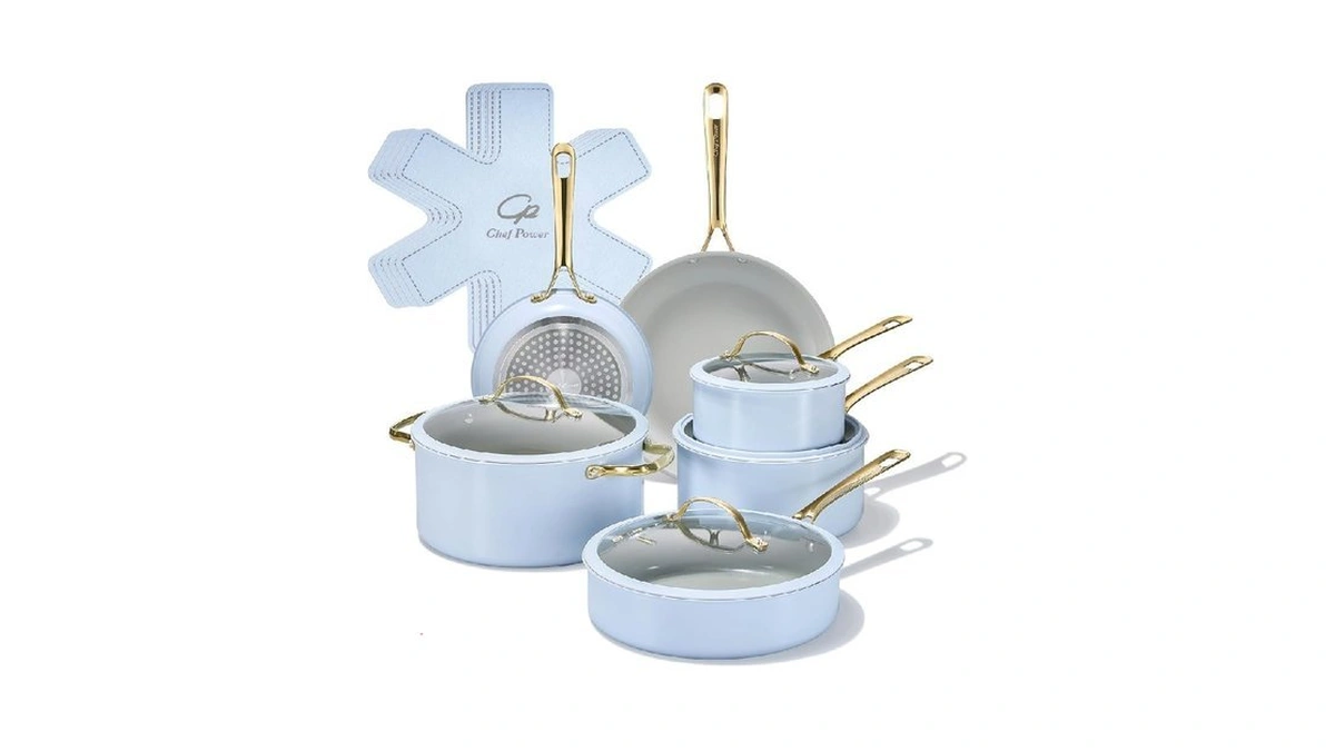 Chef Power Ceramic Cookware Sets, 15pcs Pots And Pans Set